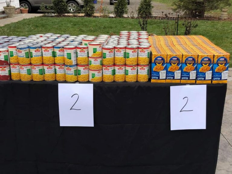 Volunteers sorting donated food in 2020