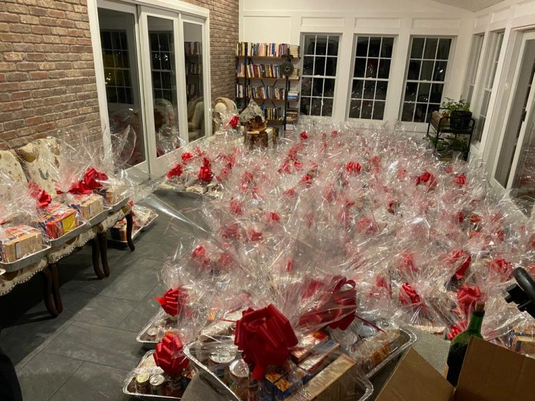 Thanksgiving baskets packed and ready for delivery